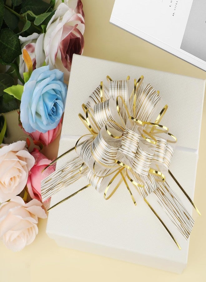 Motroce 50Pcs 6 Inch Large Pull Bow Gift Wrapping Bows, Gold Ribbon Bow for Gift Wrapping, Wedding, Christmas, Valentine's Day Present Decoration Bow(Elegant White) - Image 3